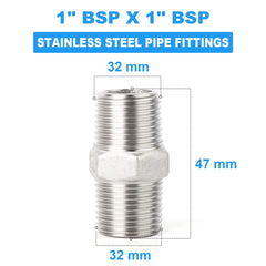 ERGAOBOY 5 Pcs 1/4 inches Male to 1/4 inches Male BSP Thread 304 Stainless Steel Hex Nipple Pipe Fittings