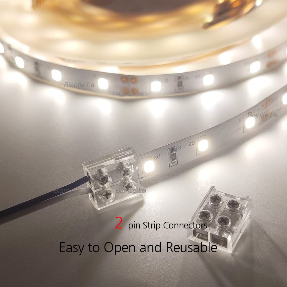 Masterwon 2-Pin LED Light Strip Connectors Solderless Unwired Screw Down Clips DIY Strip to Wire Connection for 8mm 10mm 12v 24V Single Colour LED Strip Light