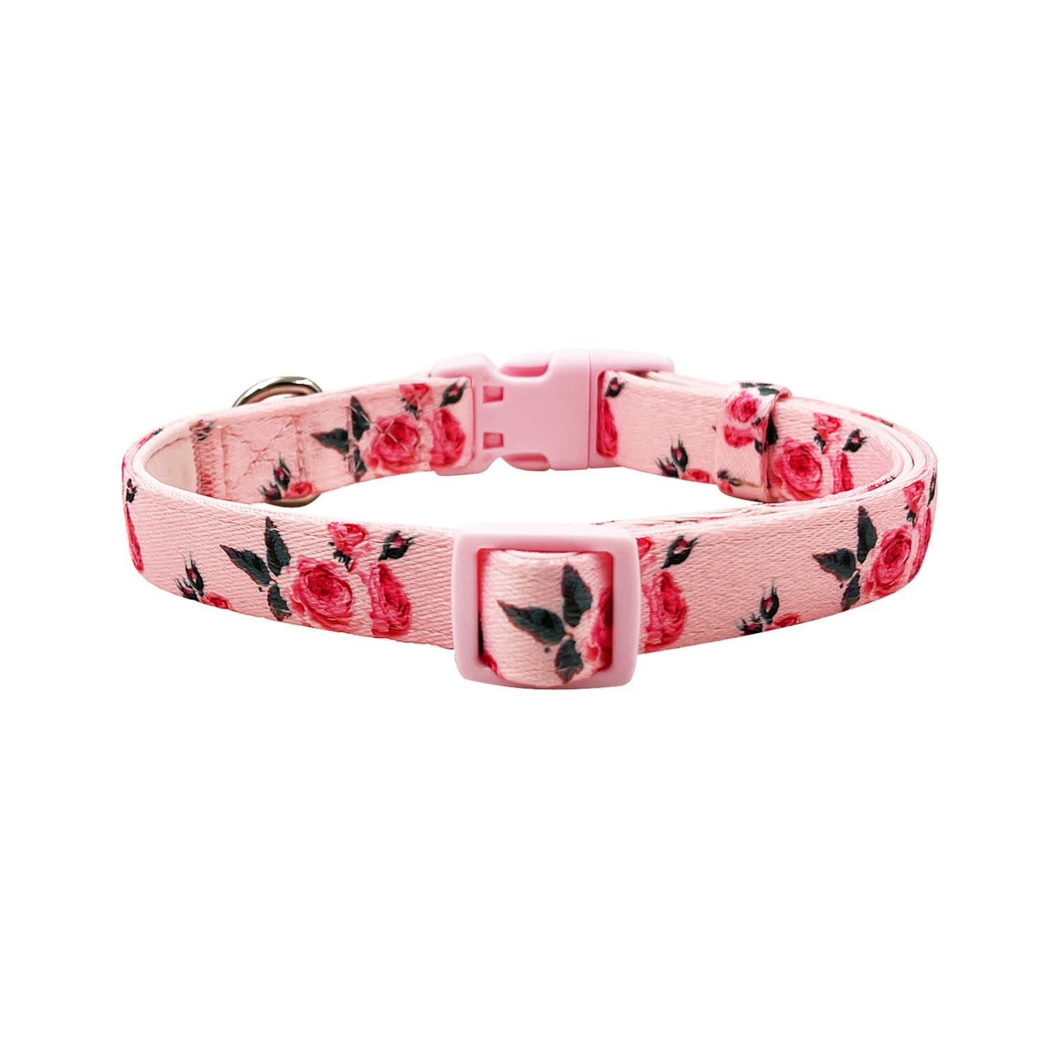 Olahibi Pink Rose Pattern Dog Collar, Polyester Material, with Soft and Comfortable Neoprene Padding,for Small Dogs(S,Pink Rose)