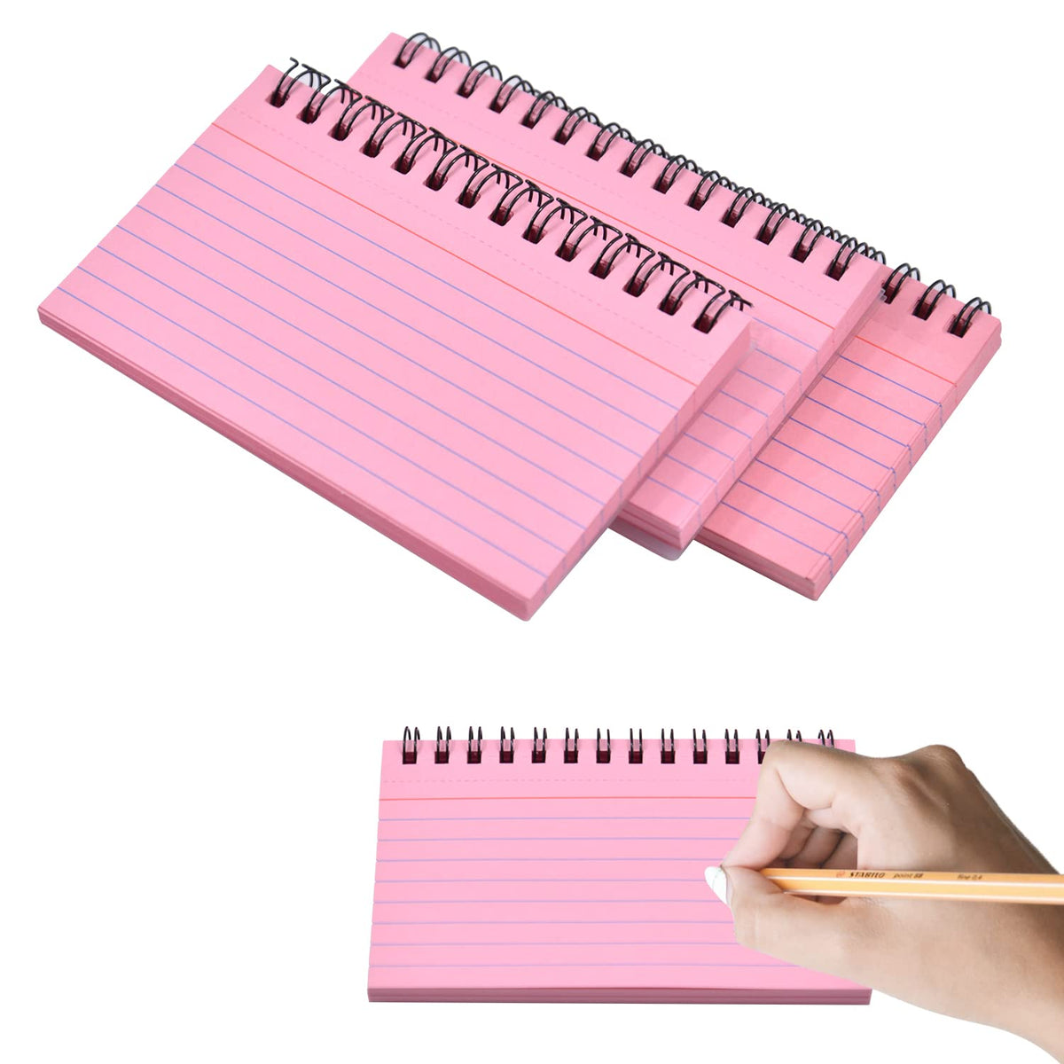 3 Pack Index Cards, 150 Sheets Flash Cards Lined Revision Cards Easy Flip Record Cards Cue Cards for Office Meeting, School Learning, Memory, Sticky Note (Pink)…