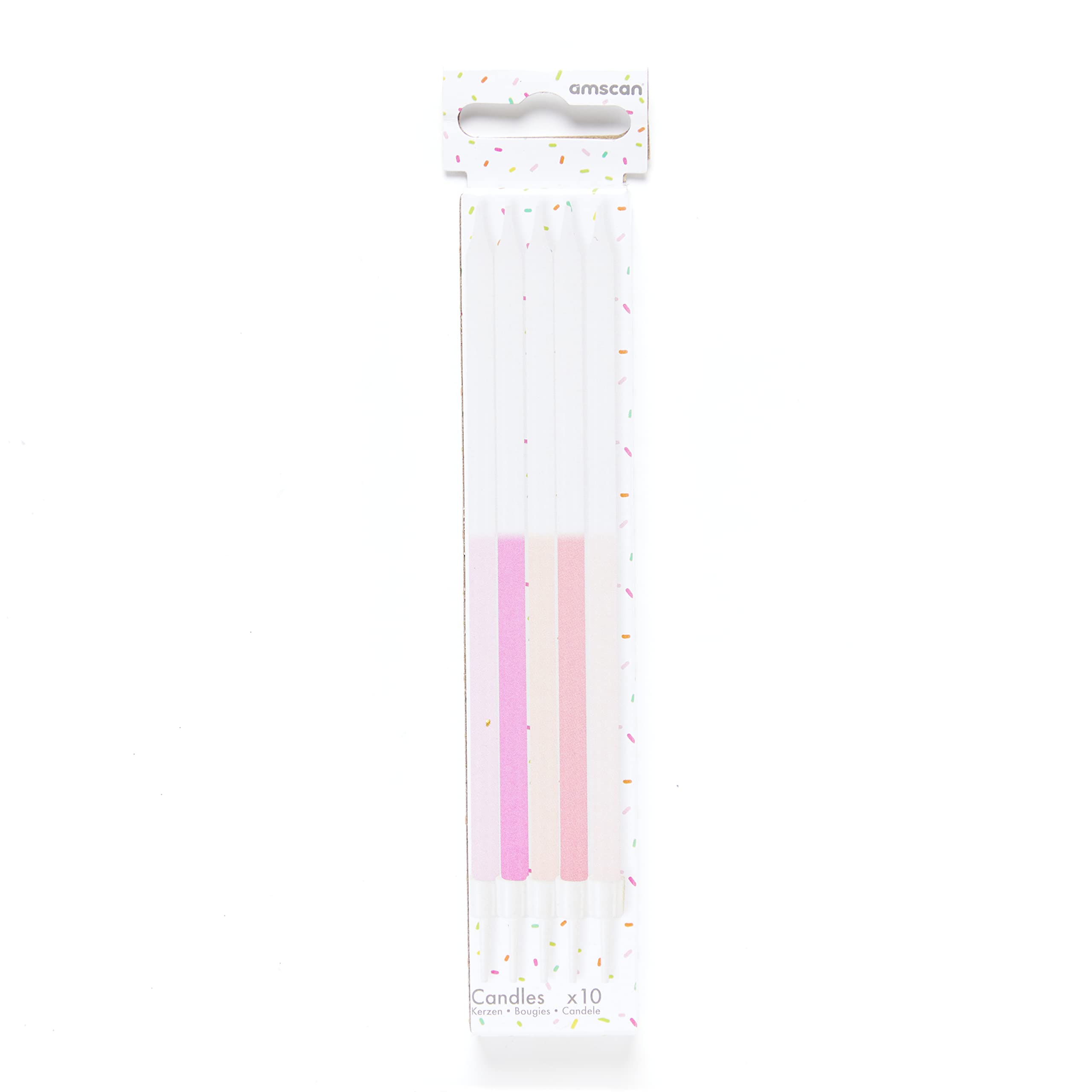Amscan 9911571 - Pink Mix Tall Skinny Cake Candles - 10 Pack