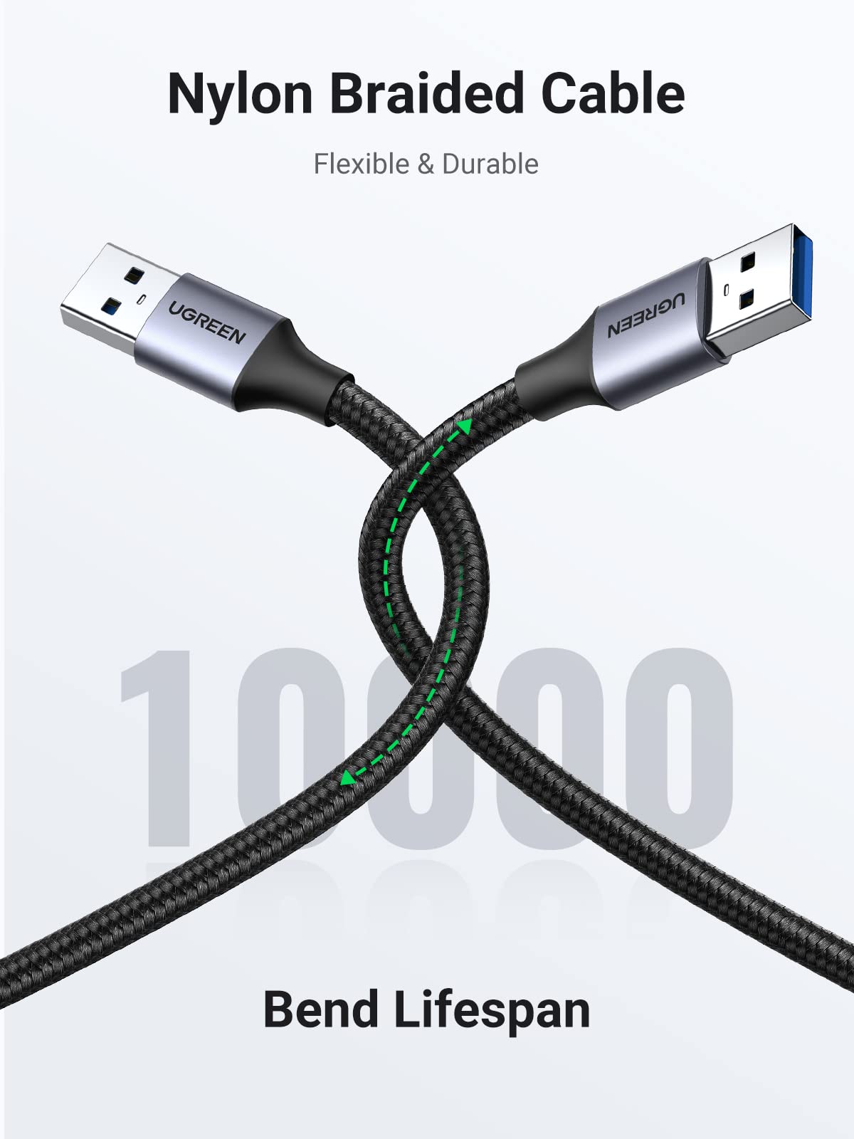 UGREEN USB Cable, USB 3.0 A to A Data Cable Braided, 5Gbps High Speed Transfer USB to USB Cable, Compatible with External Hard Drive/Laptop Cooling Pad/Docking Station/PC/TV/DVD/Printer/Camera(3M)