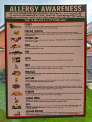 FOOD ALLERGY AWARENESS SIGN A4 LIST (297mm x 210mm) LAMINATED 400g 14 allergens POSTER The clearest food allergy notice in the food and hygiene posters range. Allergy warning sign