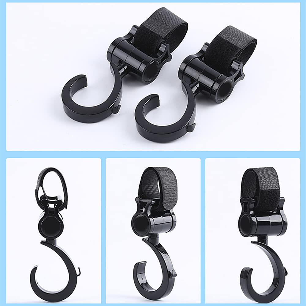 2 Pack Stroller Hooks， Multi Purpose Pram Hooks ，Pushchair Hooks，Mommy Bag Hooks (Black Hook)