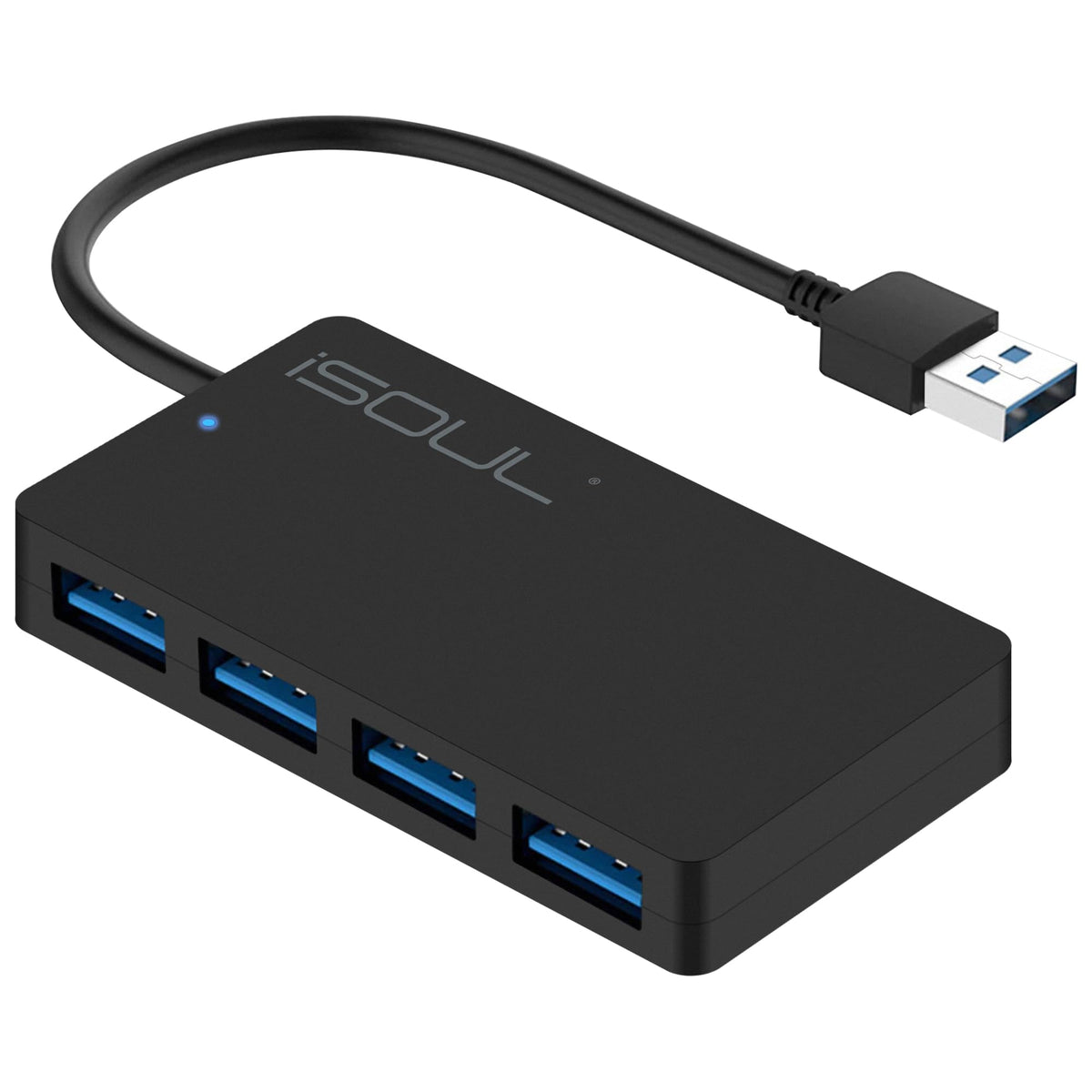 iSOUL USB Hub 3.0 4-Port Ultra-Slim USB A Hub 0.6ft Multiport Extended Data Cable, USB Splitter for PC, MacBook, PS4, PS5, Xbox, Playstation, Mac, Laptop, iMac [USB Adapter, USB Extender]