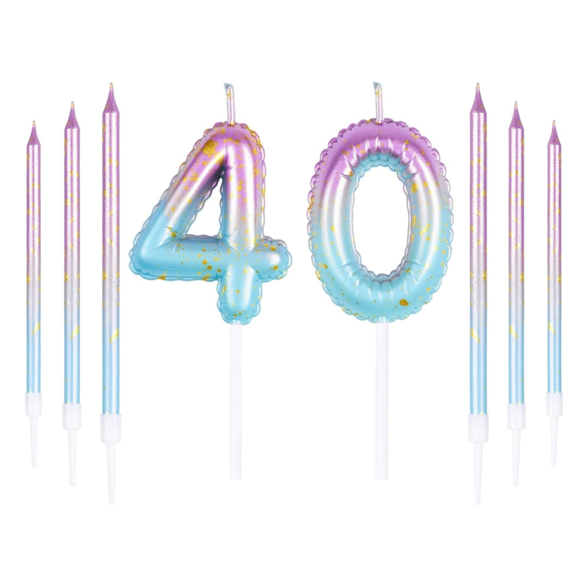 Colorful Birthday Candle Set,Number 40 Candels with 6Pcs Long Candles, 40 Candles Set,40th Birthday Candle,Happy Birthday Candle,Cake Candles Decorations for Birthday Party Wedding Anniversary