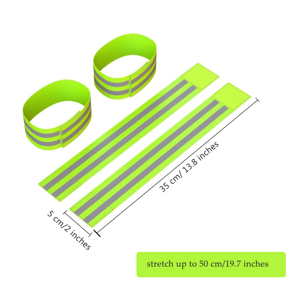 4PCS High Visibility Armbands, Elasticated Ankle Bands Hi Vis Reflective Running Armbands Wristbands Slap Armbands Reflector Strips Safety Bands For Running Walking Cycling Jogging Nigh Outdoor Safety