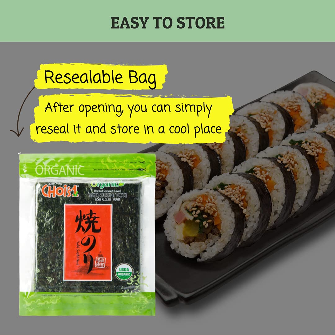 DAECHUN LAVER CO., LTD. Organic Sushi Nori , Resealable, Gold Grade, Product of Korea Organic 50 Sheets