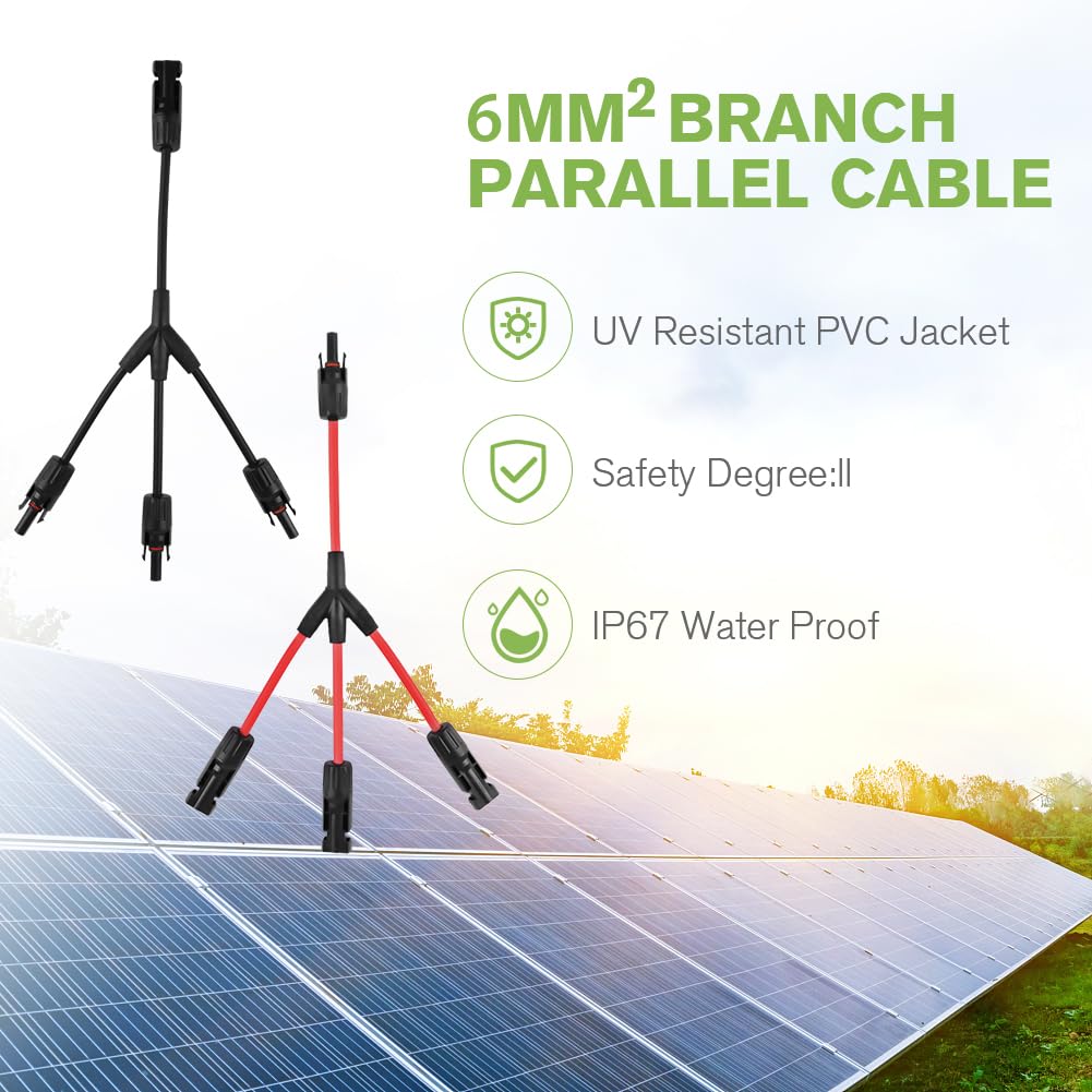 URAQT Solar Cable Y-Splitter (1 to 3), 2 Pcs 6mm² Solar PV Parallel Adapter Y Cable Connector, Solar Panel Extension Cable MMFandFFM for Parallel Photovoltaic Connection, Solar Panel Charging