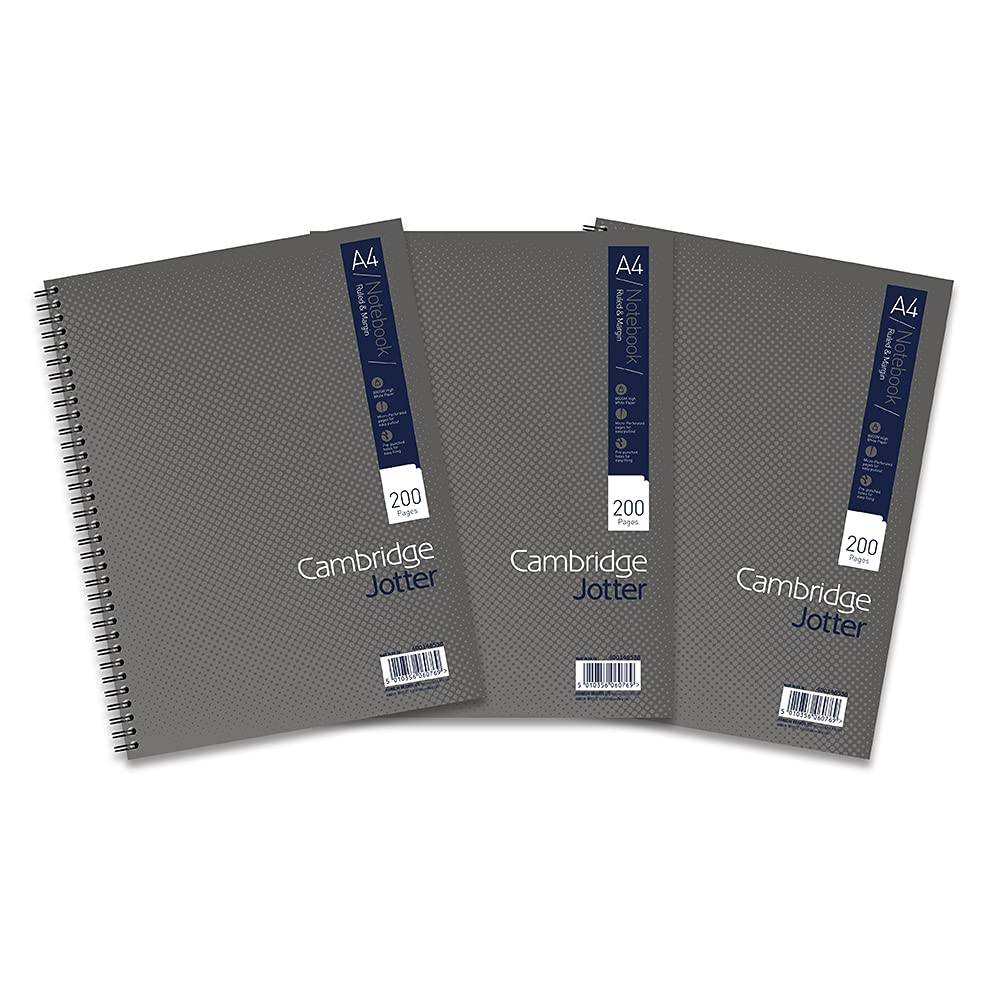 Cambridge Jotter, A4 Notebook, Wirebound, Lined, 200 Page, Grey, Pack of 3,