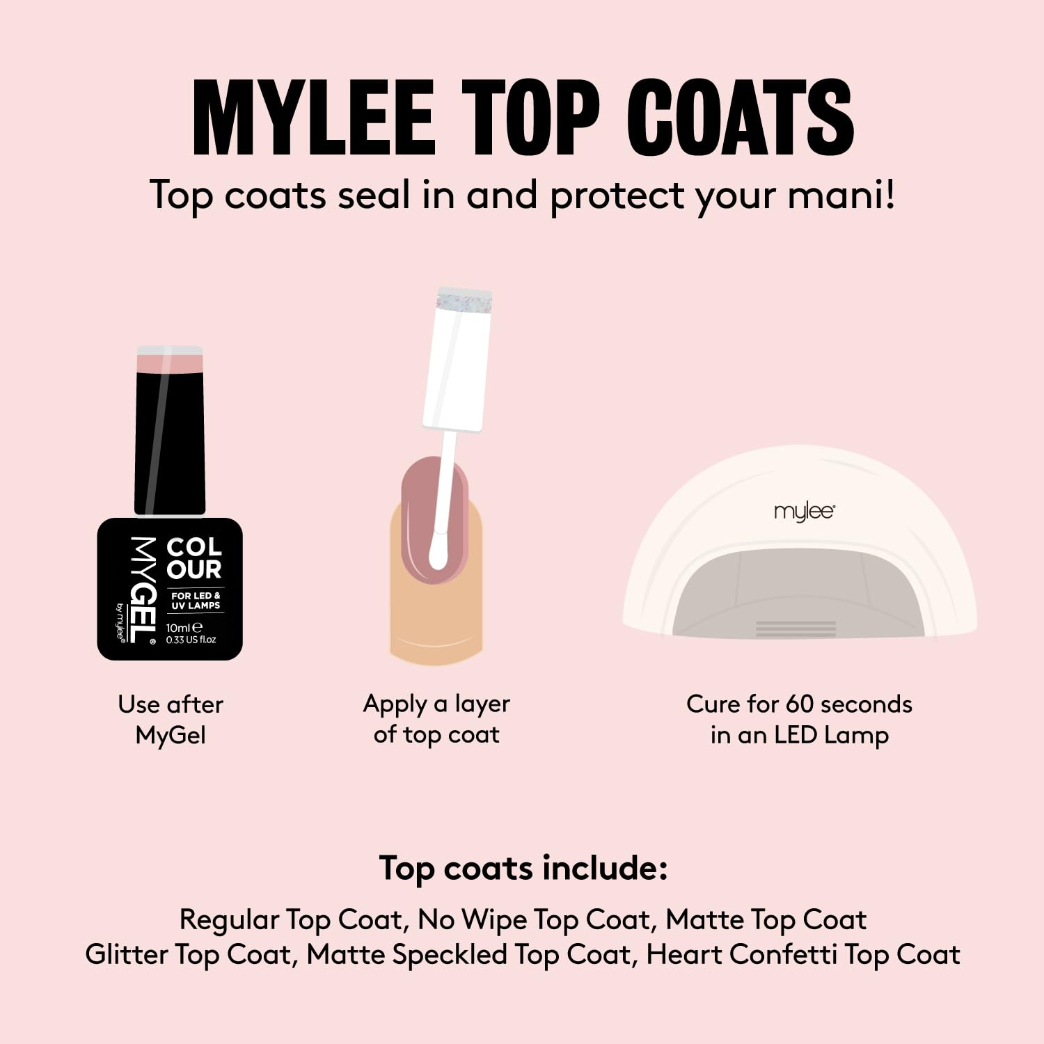 MYGEL by Mylee Nail Gel Polish Top Coat 15ml, UV/LED Soak-Off Nail Art Manicure Pedicure for Professional, Salon & Home Use, Long Lasting, Easy to Apply, No Chips, Durable & Safe