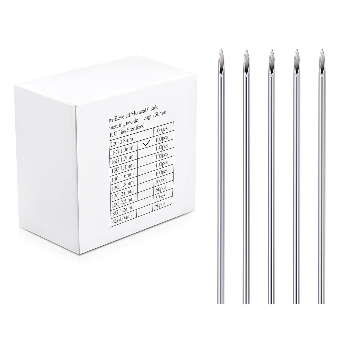 NIUSIMAN 100PCS 18G Piercing Needles, Stainless Steel Sterile Disposable Ear Nose Navel Nipple Lip Piercing Needles