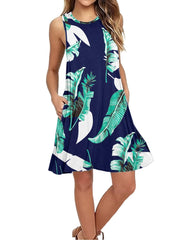 AUSELILY Women's Summer Sleeveless V-Neck Floral Casual Tank Dress with Pockets(Print Blue,M)