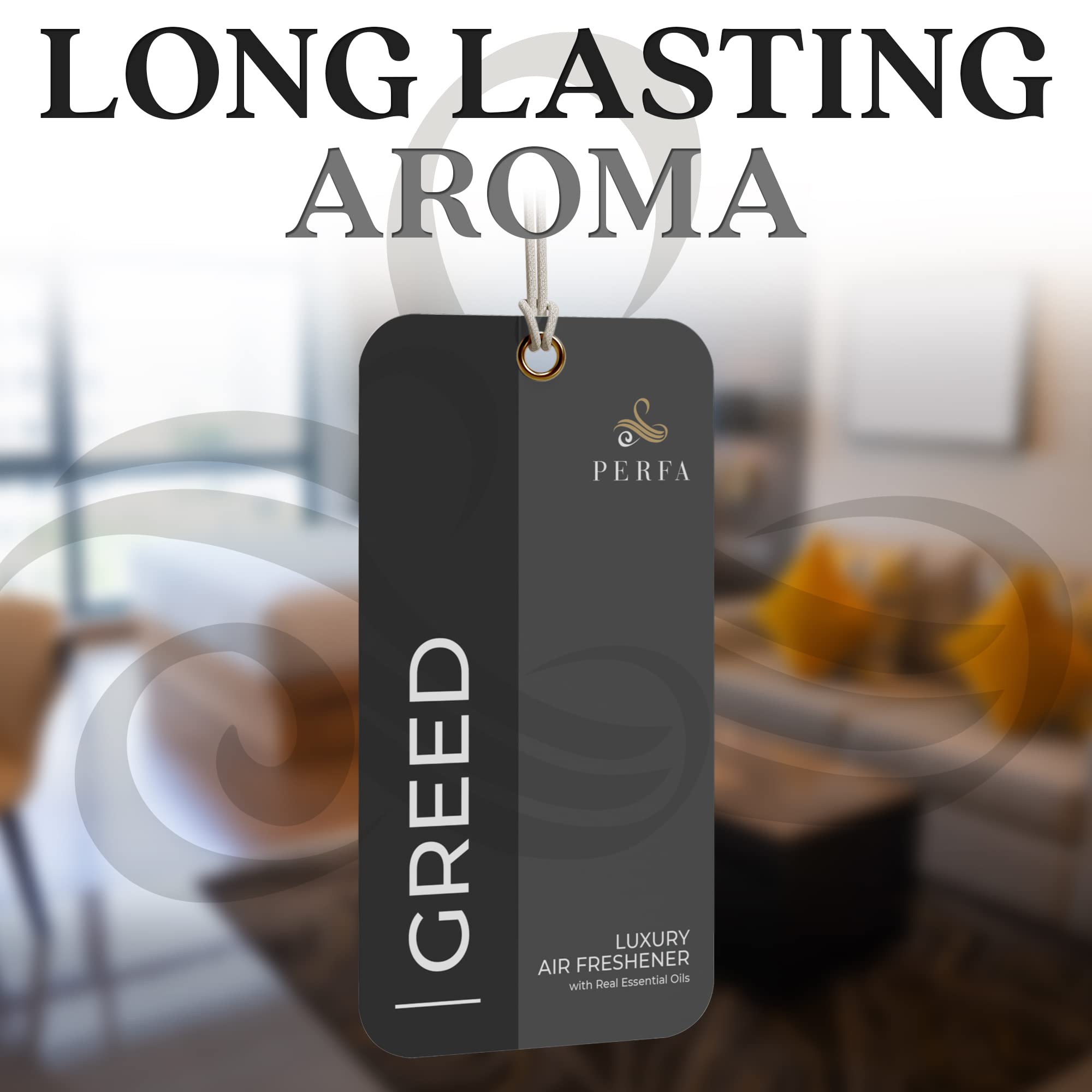 Greed Disposable Card Freshener for Men   Car Scents Air Freshener with Greed Fragrance   Strong Car Perfume Air Freshener with Odour Eliminating Technology   Greed by Perfa