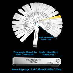 Feeler Gauges, 32 Blades 0.04-0.88 mm (0.0015-0.035 Inch) Thickness Gauge Stainless Steel Feeler Gauge Imperial And Metric Measuring Tool, Filler Gauge, For Measuring Gap Width.