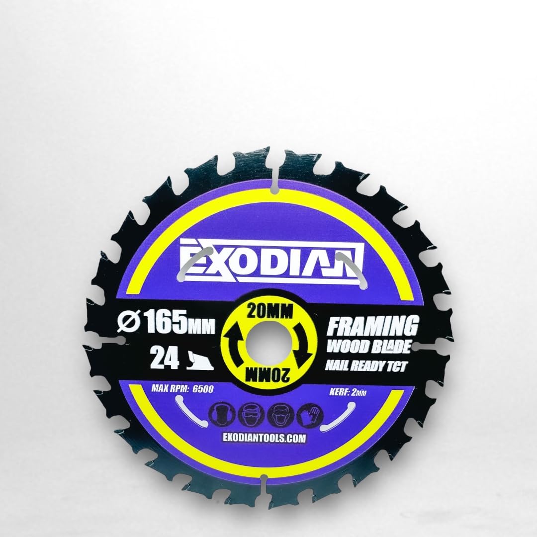 Exodian 24t 20 x 165mm Circular Saw Blade Framing 20mm Bore, Thick 2mm Kerf