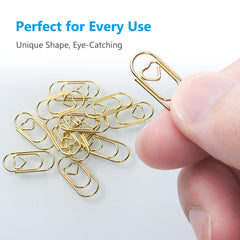 Vicloon Small Paper Clips, 130Pcs Heart Shaped Paperclips Metal Paper Clips Bookmark Clips Small Bookmark for School Office Document Organizing Gold