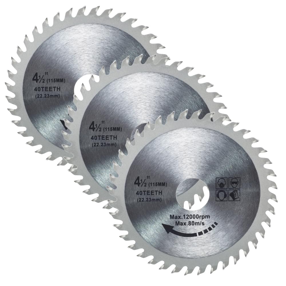 3 Pieces 115mm Carbide Saw Blade 4.5 inches Angle Grinder Circular Saw Blade 40 Teeth for Woodworking Cutting Disc Wood Plastic Alloy Carbide Finishing Saws Blade