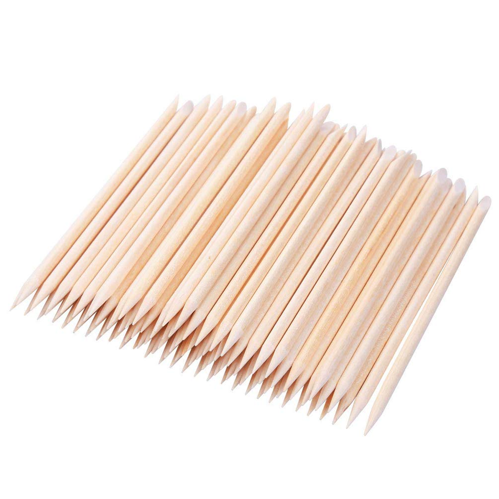 100 PCS Orange Wooden Sticks, TEOYALL Double-End Wood Cuticle Pusher Nail Art Manicure Pedicure Tools (#2 Pink)