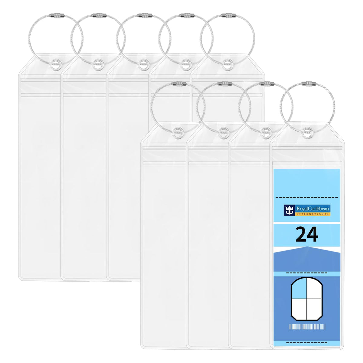 Cruise Luggage Tag Holder, 9 Pcs Luggage Tags for Suitcases, Waterproof Suitcase Tags with Stainless Steel Wire, Clear Durable Travel Tags for Luggage (9, 6.5 x 20cm)