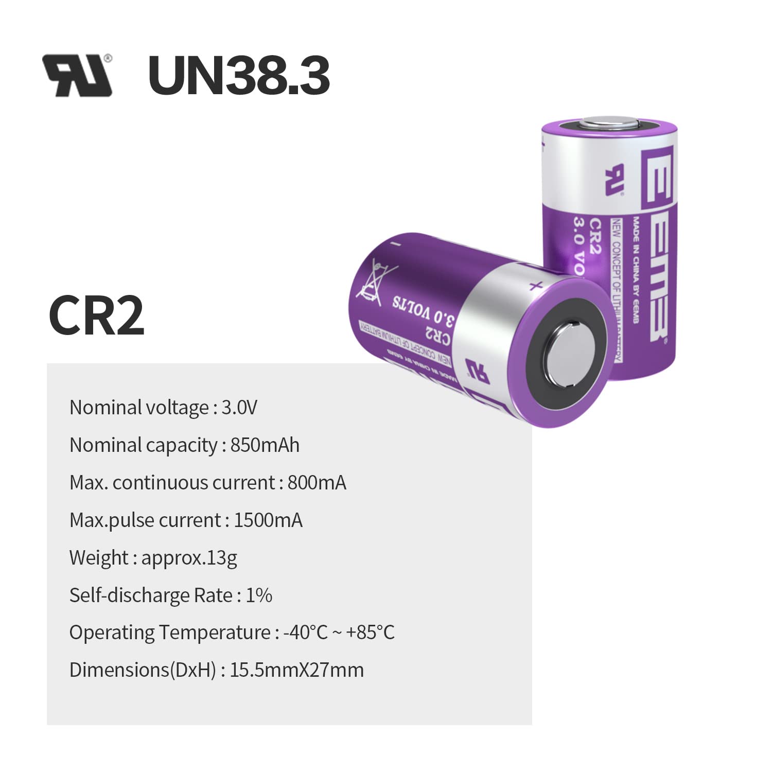 EEMB CR2 3V Lithium Battery 850mAh 3 Volt Non-Rechargeable Batteries 4Pack Compatible with Fujifilm Instant Camera STAX Mini Rangefinder Flashlights Calculators