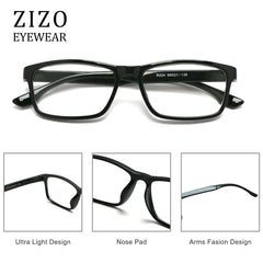 ZIZO EYEWEAR Square Plastic Plain Reading Glasses/Lightweight Frame/Simple Classic Specs R224 (1 Pair Black, 2.00 Magnification)