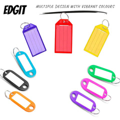 EDGIT 40 Pack Multi Design Key Tags with Labels - Key Rings with Labels in Convenient Storage Box, Key Fobs with Labels, Pets, Memory Stick, Keyrings with Labels