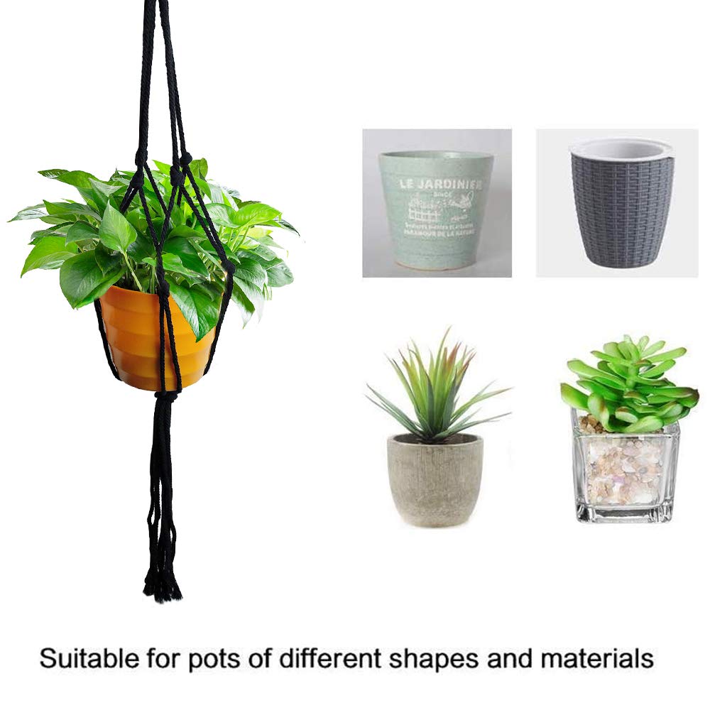 Macrame plant hanger, 6 Pack Black Indoor Outdoor Hanging Planter Flower Pot Basket Hanging Cotton Rope Handmade Wall Hanging Plant Holders (60cm *2, 80CM *2, 100cm*2)