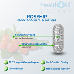 Health4All Rosehip 10000mg 120 Capsules (V) (not Tablets) Purest - no additives. Vegan Quality Joint Support Supplement