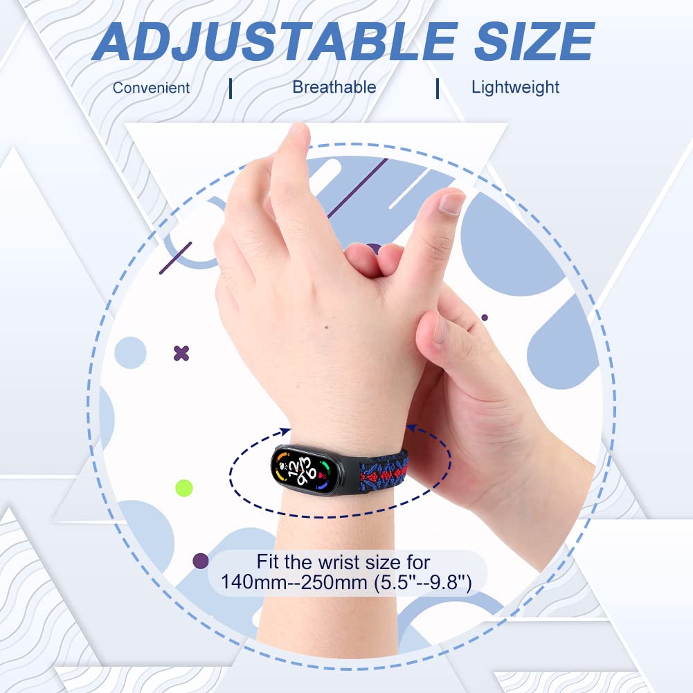 SHIJZWD Adjustable Elastic Watch Straps Compatible with Xiaomi Mi Band 7/Mi Band 6/Mi Band 5 Strap, Stretchy Nylon Sports Band Replacement Wristband for Xiaomi Mi Band 7/6/5 Men Women, 2 Pack