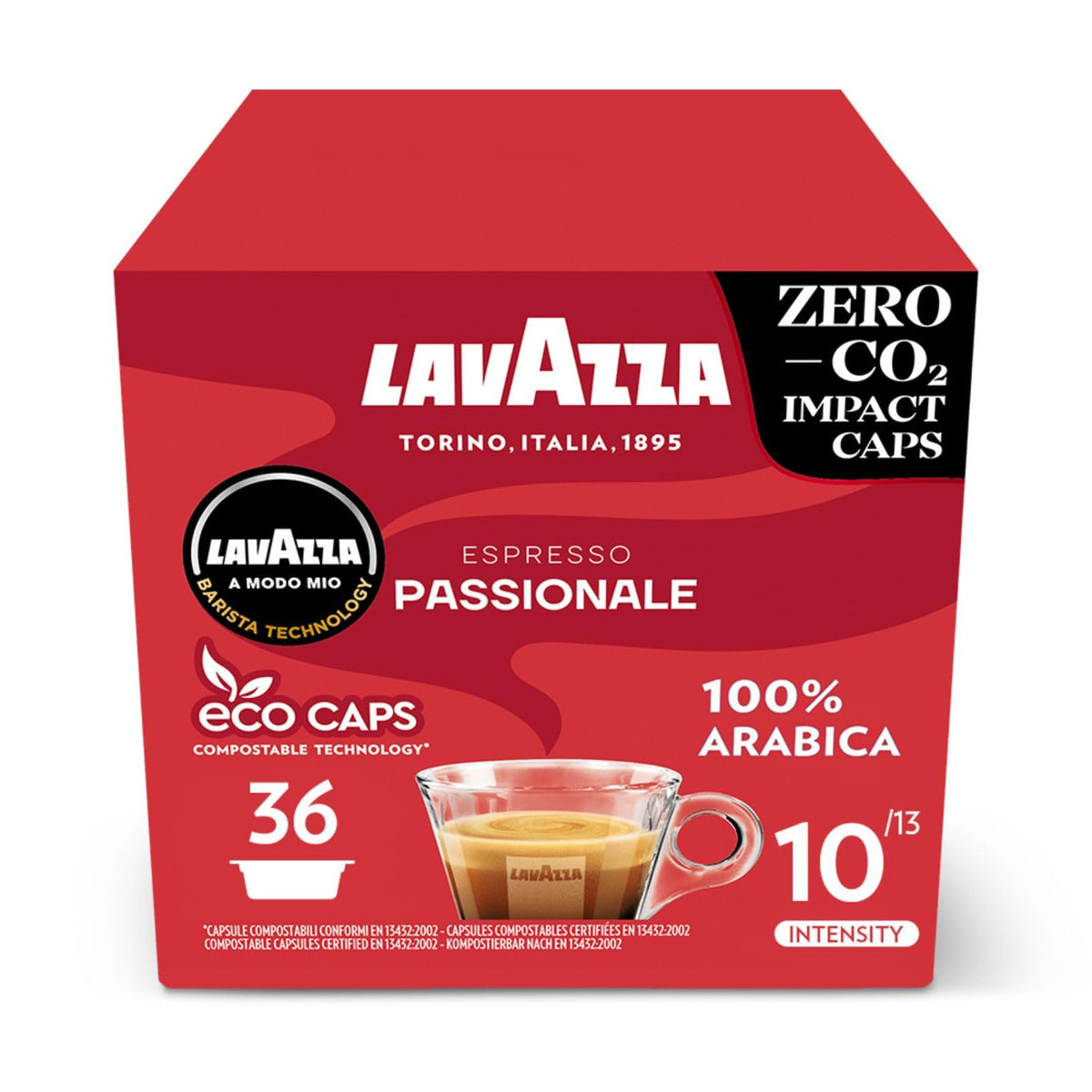 Lavazza A Modo Mio Espresso Passionale, Coffee Capsules, 100% Arabica, Warm and Inviting Taste, Intensity 11/13, Dark Roasting, Perfect for a 40ml Espresso, Compostable, 36 Pods