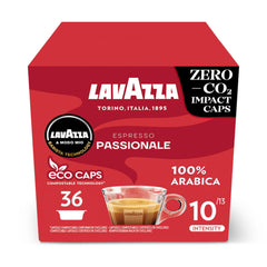 Lavazza A Modo Mio Espresso Passionale, Coffee Capsules, 100% Arabica, Warm and Inviting Taste, Intensity 11/13, Dark Roasting, Perfect for a 40ml Espresso, Compostable, 36 Pods