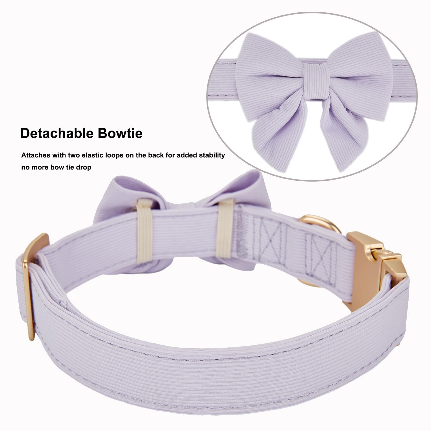 YUDOTE Bowtie Dog Collar Medium Soft Lightweight Blended Fabrics Made for Lively Girl Dogs Daily Use or Dress-up in Wedding,Party and more,Lilac