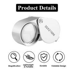 Jewellers Loupe, Jewellers Magnifying Glass, 30x Folding Pocket Magnifying Glass Suitable for Hobbies Diamonds Jeweller Coins Stamps Collecting