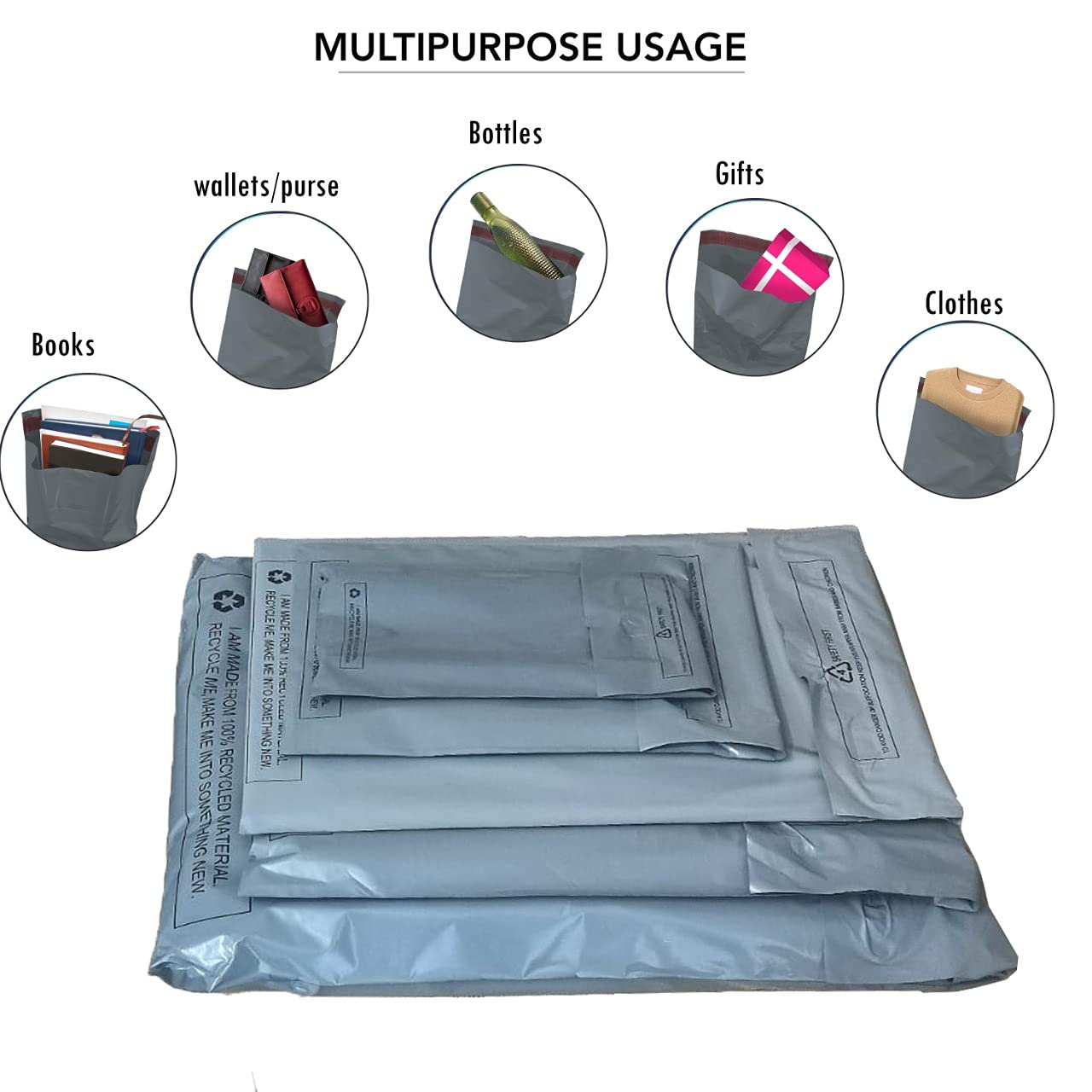 125 Mixed Grey Plastic Mailing Mail Post Postage Bags Assorted Sizes Packaging Poly Postal mailers MSDS-SOLUTIONZ