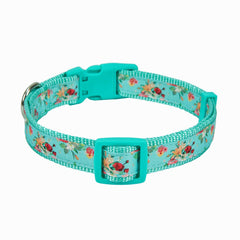 YUDOTE Dog Collar Large Soft Strong Nylon with Floral Printed Ribbon Adjustable for Active Canines Neck 40-66cm,Turquoise Color