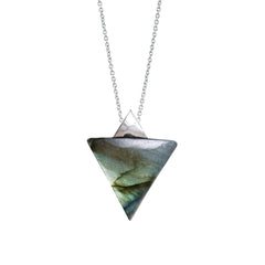 Gempires Labradorite Pendant in Triangle Shape - Pendant for Protection Against Negetive Energy With 16 and 2 Inch Silver Plated Adjustable Chain (Labradorite)