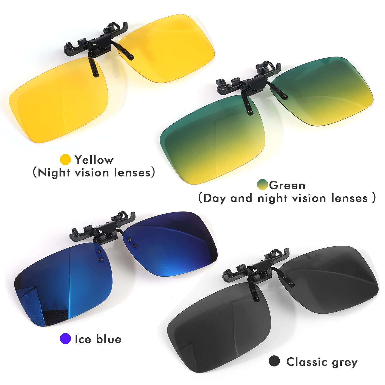 Hifot Clip on Sunglasses 4 Pack,Lens Fit over Prescription Glasses, Flip up Rimless Myopia Nearsighted Sunglasses for Men Women