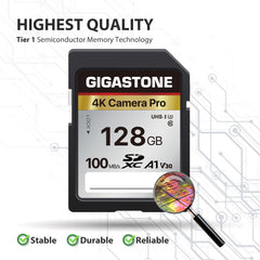 Gigastone 128GB SDXC Memory Card 4K Pro Series Camera Transfer Speed Up to 100MB/s Compatible with Canon Nikon Sony Camcorder, A1 V30 UHS-I Class 10 for 4K UHD Video