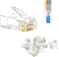 VCE 50μ RJ45 Connector Gold-plated Cat6 50 Pack, RJ45 Pass Through Connectors RJ45 Plugs Ethernet Plug for Cat6/Cat5/Cat5e UTP Solid & Stranded Network Cable