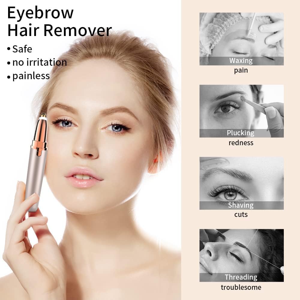 Eyebrow Trimmer for Women Rechargeable: Women Eyebrow Hair Remover with LED Light, Painless Protable Eyebrow Epilator Pen,Lady Eyebrow Shaper Electric Eyebrow Shaver Razor