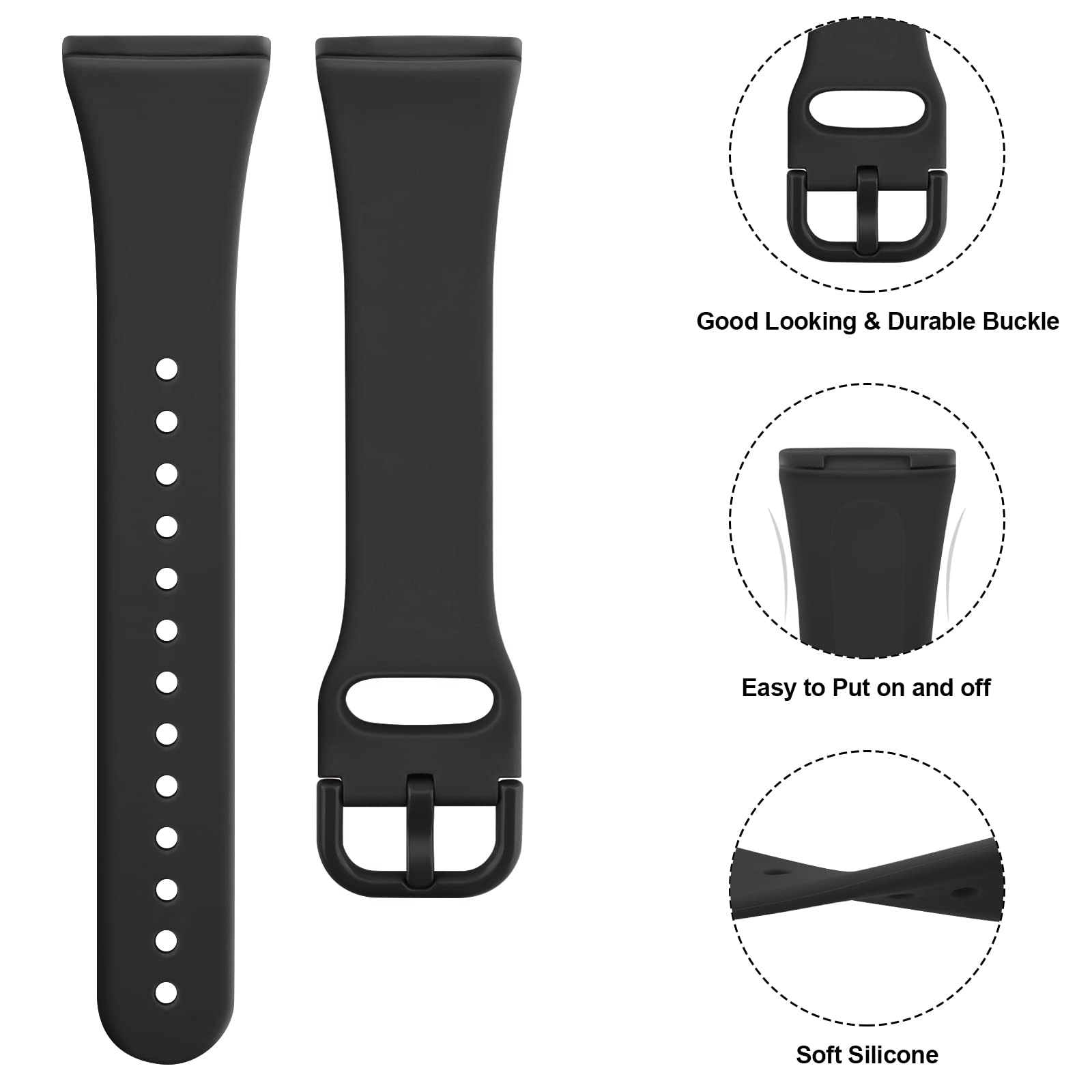 Tobfit Strap compatible for Fitbit Versa 3 Straps/Fitbit Sense/Sense 2 Strap for Women Men, Soft Slim Thin Silicone Replacement Strap Wristband Watchband for Fitbit Versa 4 (Black)