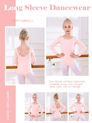 Bezioner Ballet Leotard for Girls,Gymnastics Leotards Long Sleeve Dance Outfit for Kids Pink 140