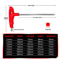 WISEUP Hex Keys, 2.5mm Allen Key with T Handle, CR-V Metric Industrial Allen Keys, Extra Long Flat End Allen Key, for Bicycle Repair Household DIY Mechanic Tools