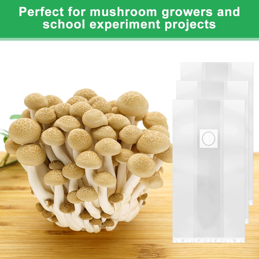 TANCUDER 20 PCS Mushroom Bags with Vents, Mushroom Grow Bags Autoclavable Mushroom Spawn Grow Bag Clear Breathable Mushroom Substrate Bag with 0.2 Micron Filter Patch for Mushroom Grain (19.5 x 50 cm)