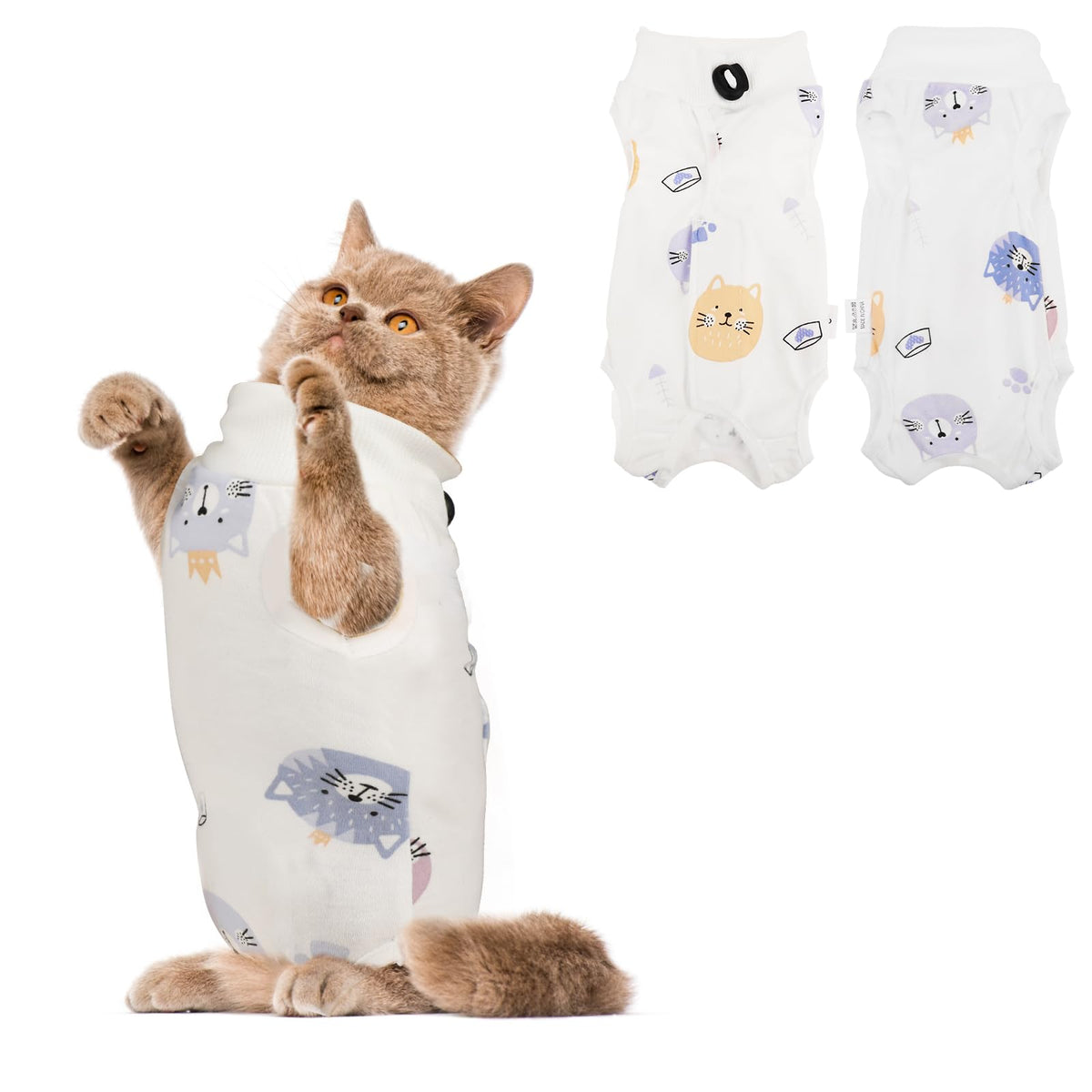 WLLHYF Cat Surgery Recovery Suit Breathable Kitten Onesie Full Bodysuit Clothes Post Neuter Surgery Spay Cone Anti Licking Abdominal Wound Protector for Small Male Female Pets (Small)