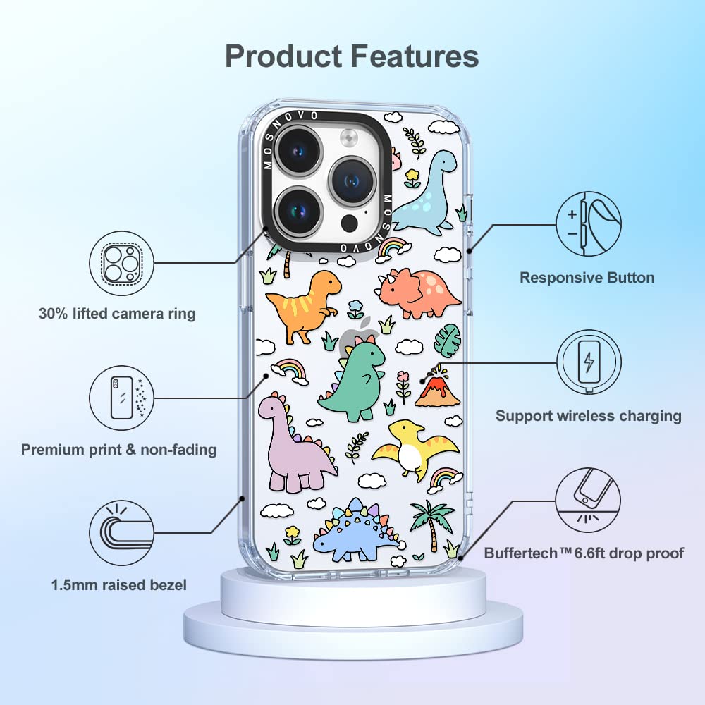 MOSNOVO for iPhone 14 Pro Case, [Buffertech 6.6 ft Drop Impact] [Anti Peel Off] Clear Shockproof TPU Protective Bumper Phone Cases Cover with Dinosaur Land Design for iPhone 14 Pro