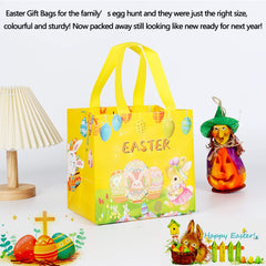 YOOYEH 6 Easter Tote Bags, Easter Egg Hunt Bags with Handle Non- Waven Gift Bags Easter Bags for Gifts Wrapping, Egg Hunt, Easter Party Supplies