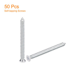 sourcing map ST4x50mm White Screws Self Tapping Screws, 50pcs Flat Head Phillips Wood Screws for Woodworking