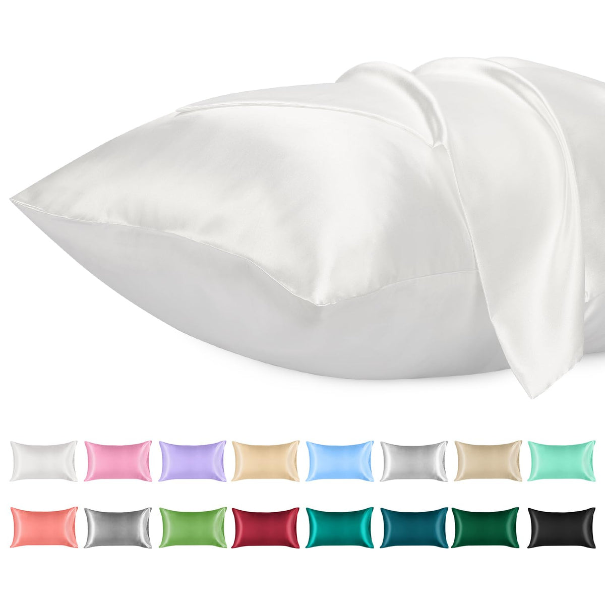 Lirex 2 Pack Satin Pillow Cases - Softer Than Silk Pillowcase for Hair & Skin, Standard Size with Envelope Closure, Cooling Pillow case (White, 50x75cm)